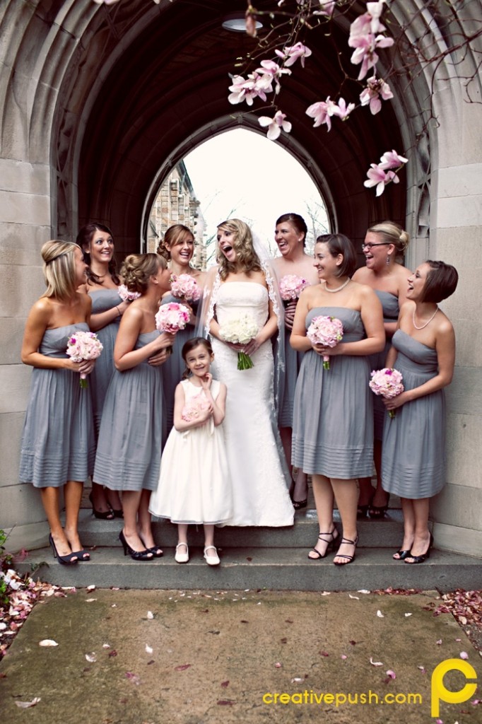 Gray and Pink Bridesmaids